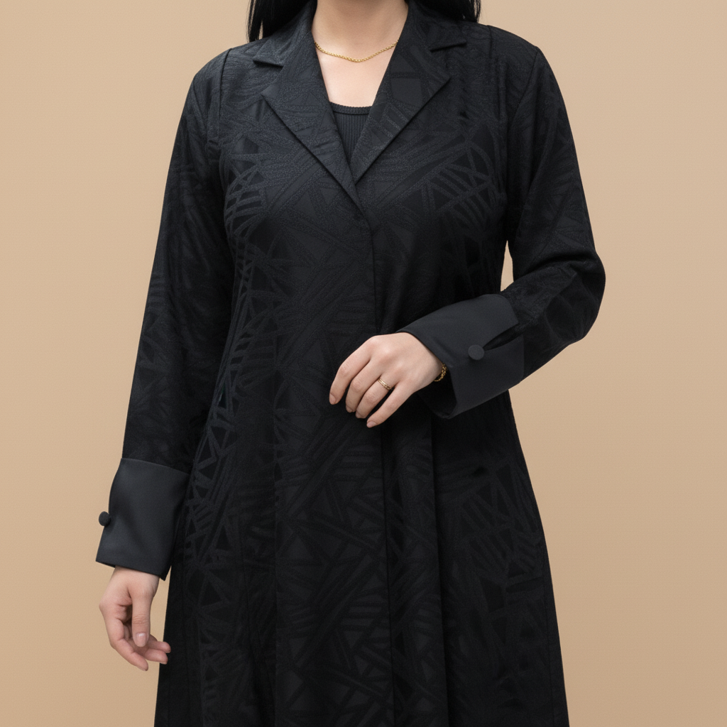 black jacquard abaya with Classic collar