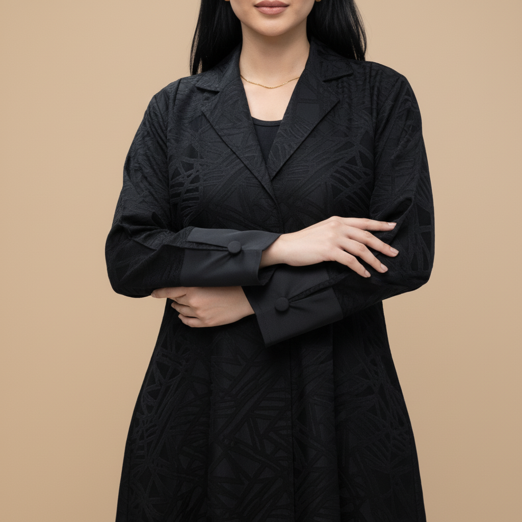 black jacquard abaya with Classic collar