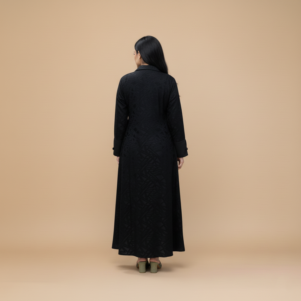 black jacquard abaya with Classic collar