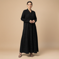 black jacquard abaya with floral print .