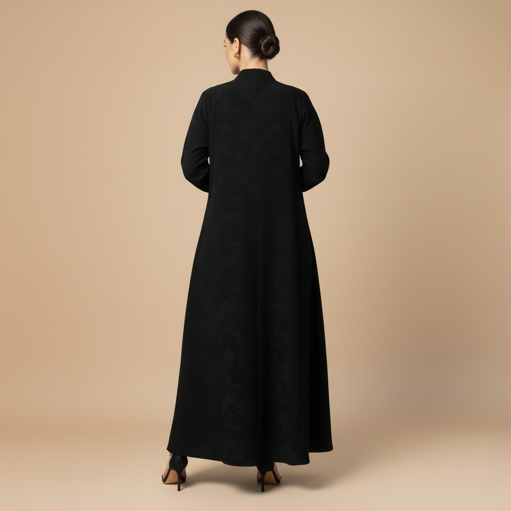 black jacquard abaya with floral print .