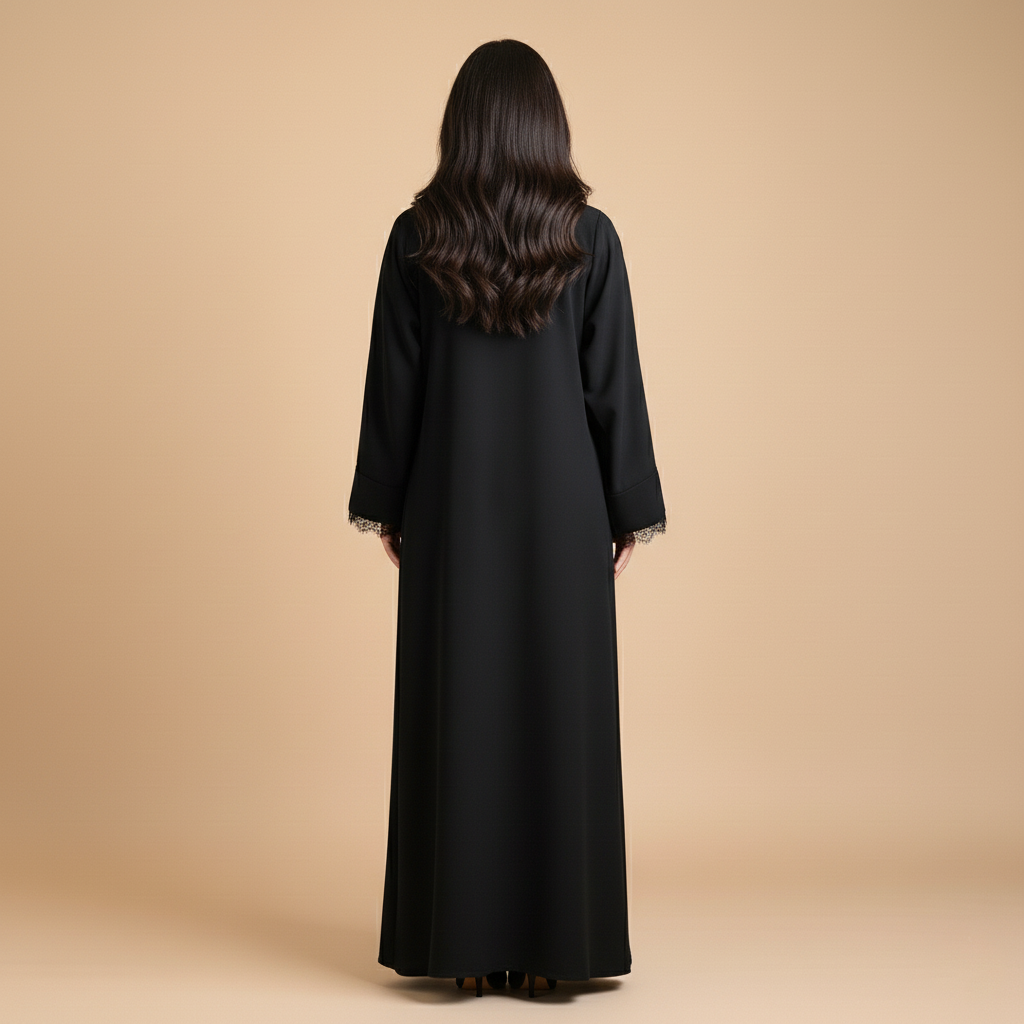 Black Abaya with Delicate  Dantelle Details