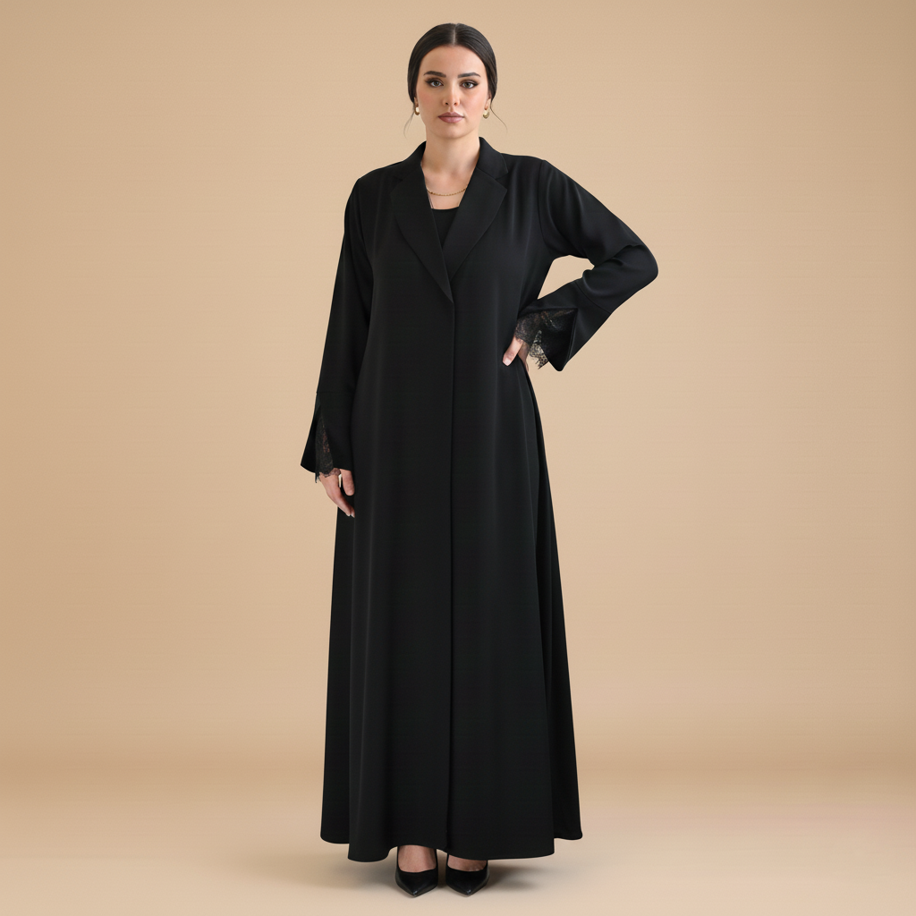 Black cloche cut Abaya with Dantelle