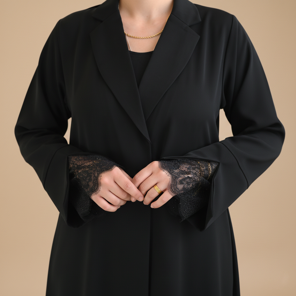 Black cloche cut Abaya with Dantelle