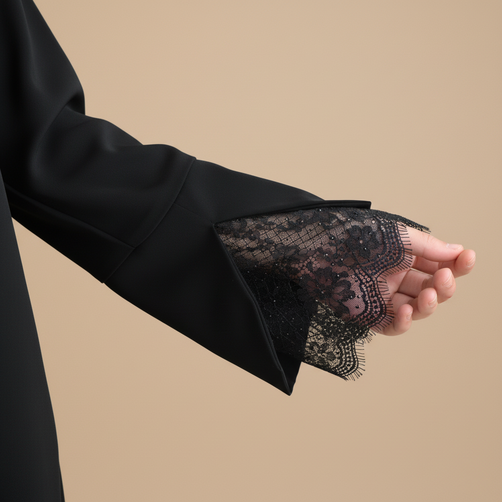 Black cloche cut Abaya with Dantelle