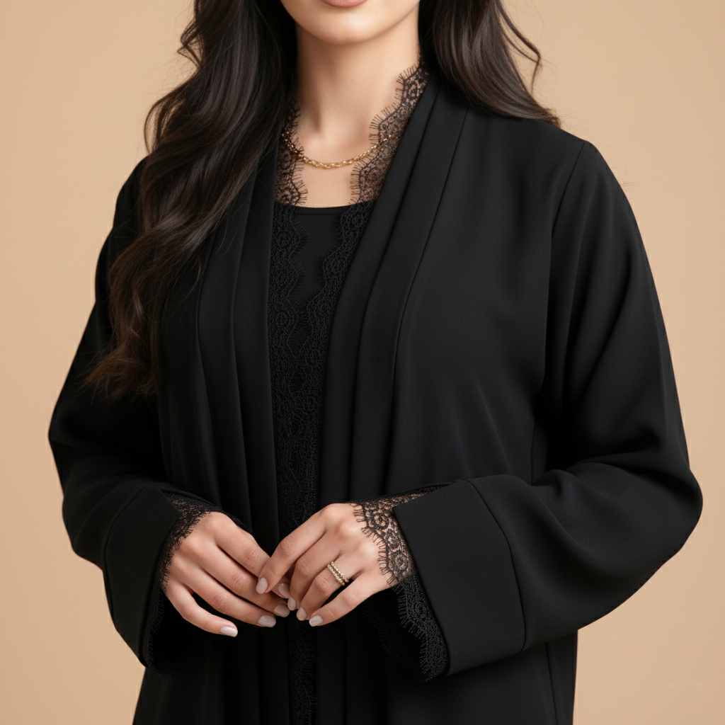 Black Abaya with Delicate  Dantelle Details