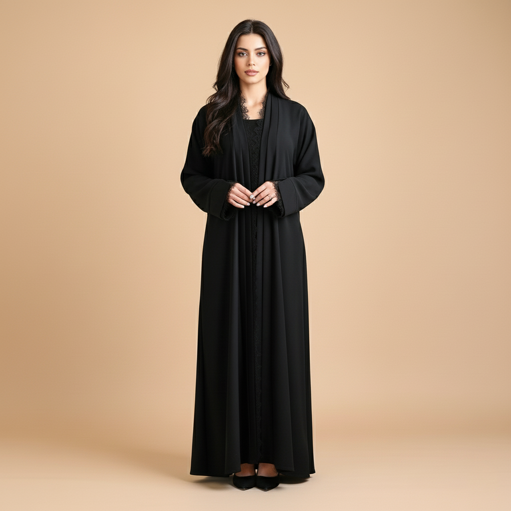 Black Abaya with Delicate  Dantelle Details